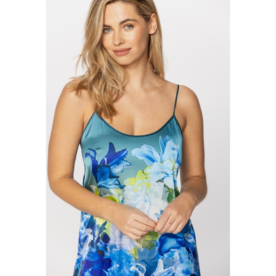 Nuisette satén floral azul y amarillo espalda